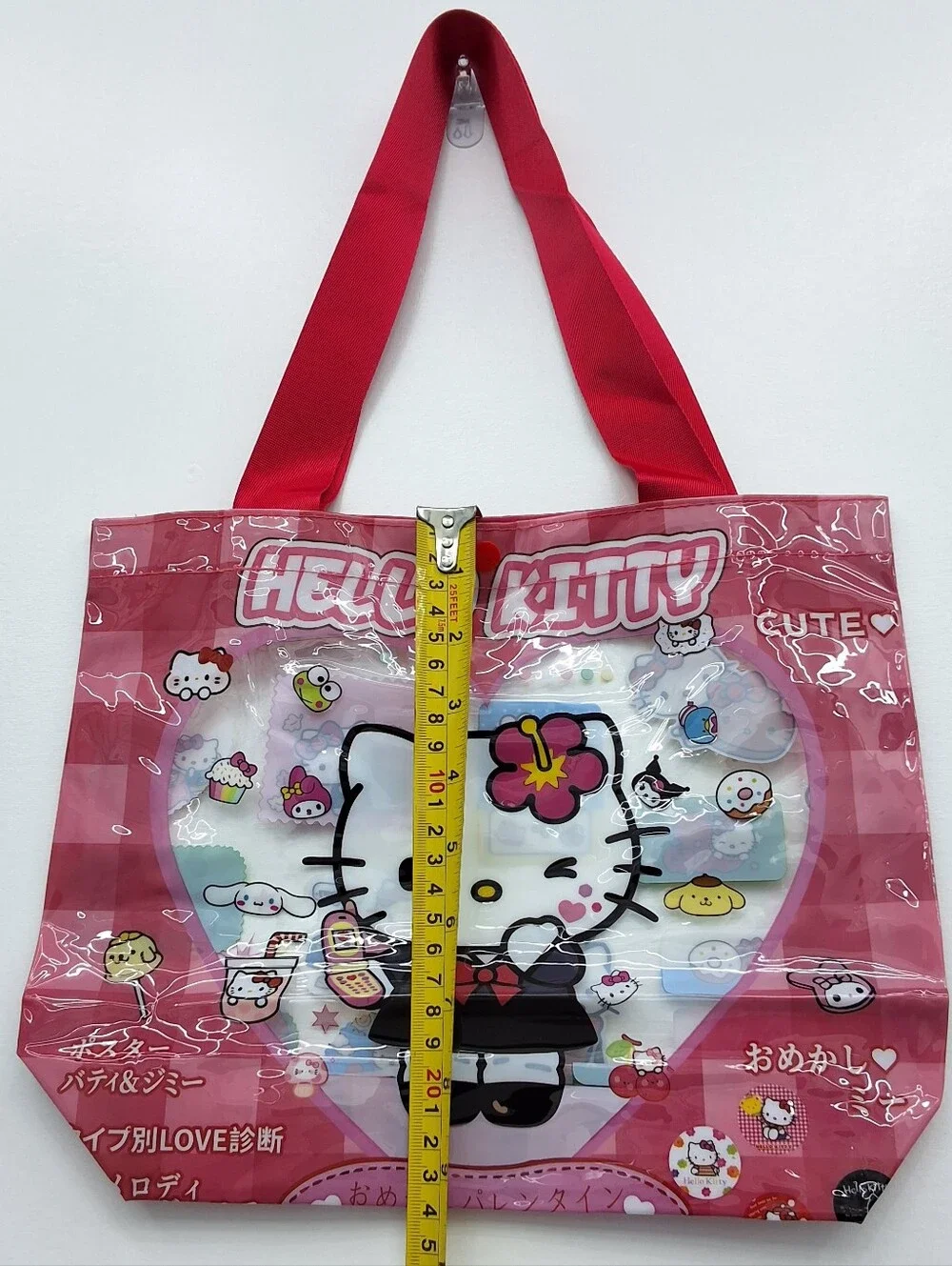 Hello Kitty Mini Clear PVC Tote Bag Kawaii Shoulder Bag Snap Closure, New